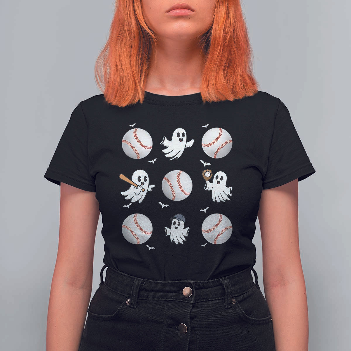 Halloween Baseball T Shirt For Women Cute Ghost Playing Ball Gift - Wonder Print Shop