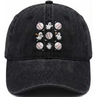 Halloween Baseball Washed Cotton Baseball Cap Cute Ghost Playing Ball Gift
