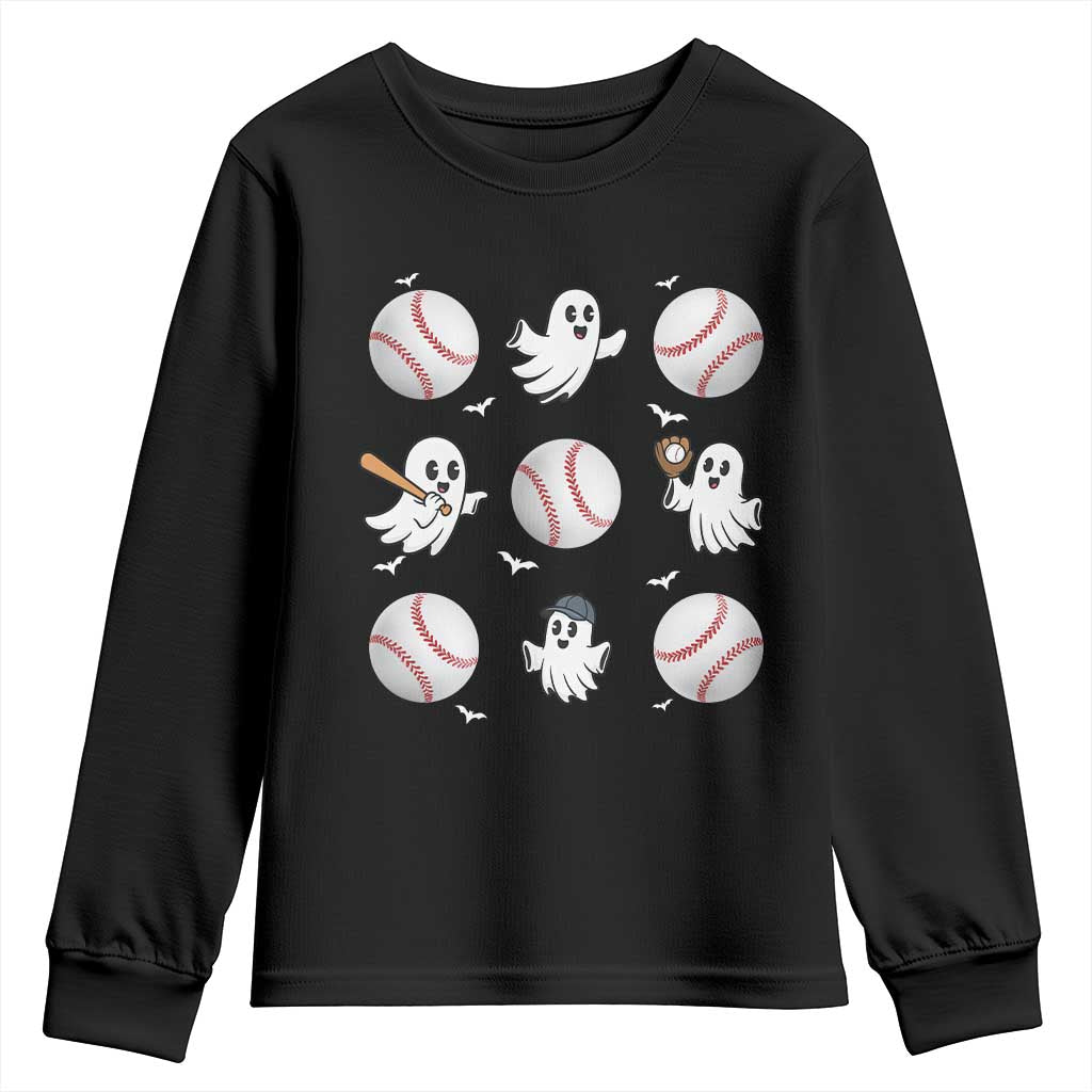 Halloween Baseball Youth Sweatshirt Cute Ghost Playing Ball Gift - Wonder Print Shop