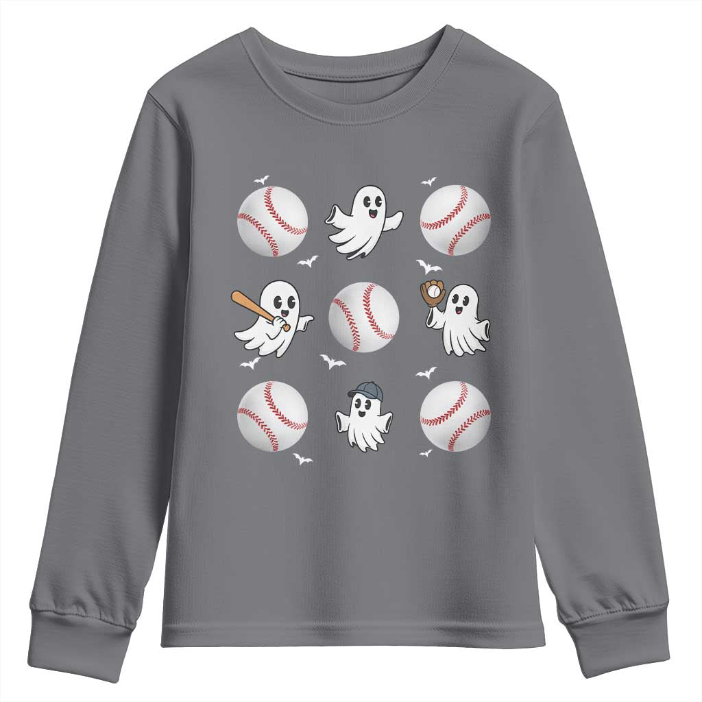 Halloween Baseball Youth Sweatshirt Cute Ghost Playing Ball Gift - Wonder Print Shop