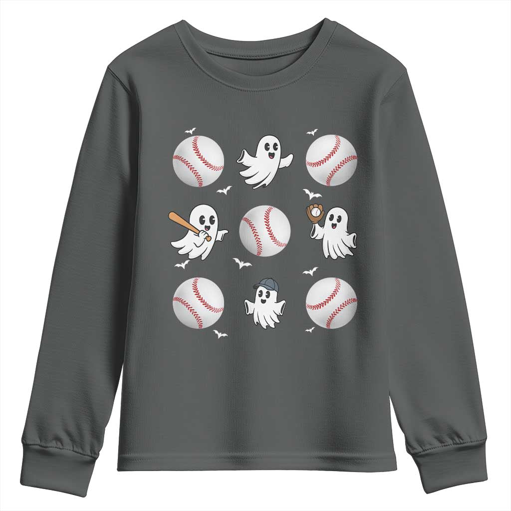 Halloween Baseball Youth Sweatshirt Cute Ghost Playing Ball Gift - Wonder Print Shop