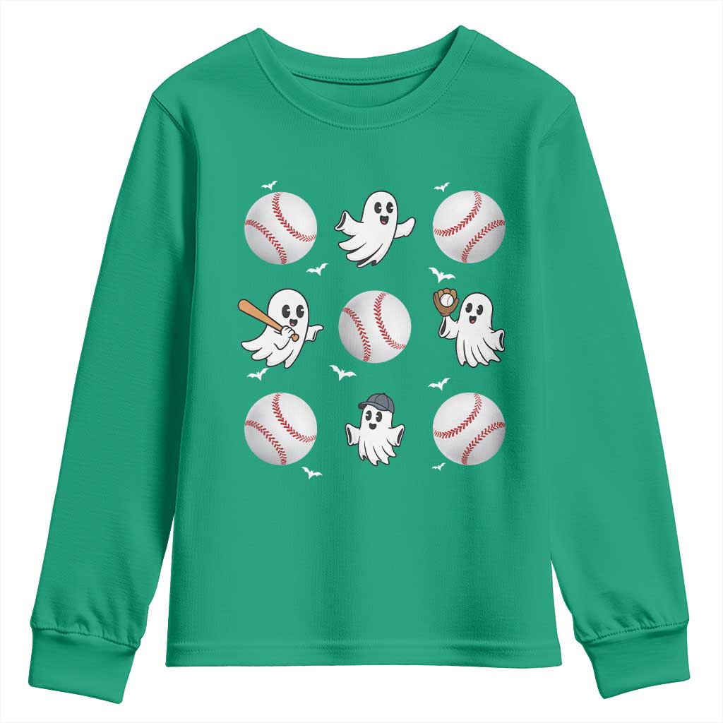Halloween Baseball Youth Sweatshirt Cute Ghost Playing Ball Gift - Wonder Print Shop
