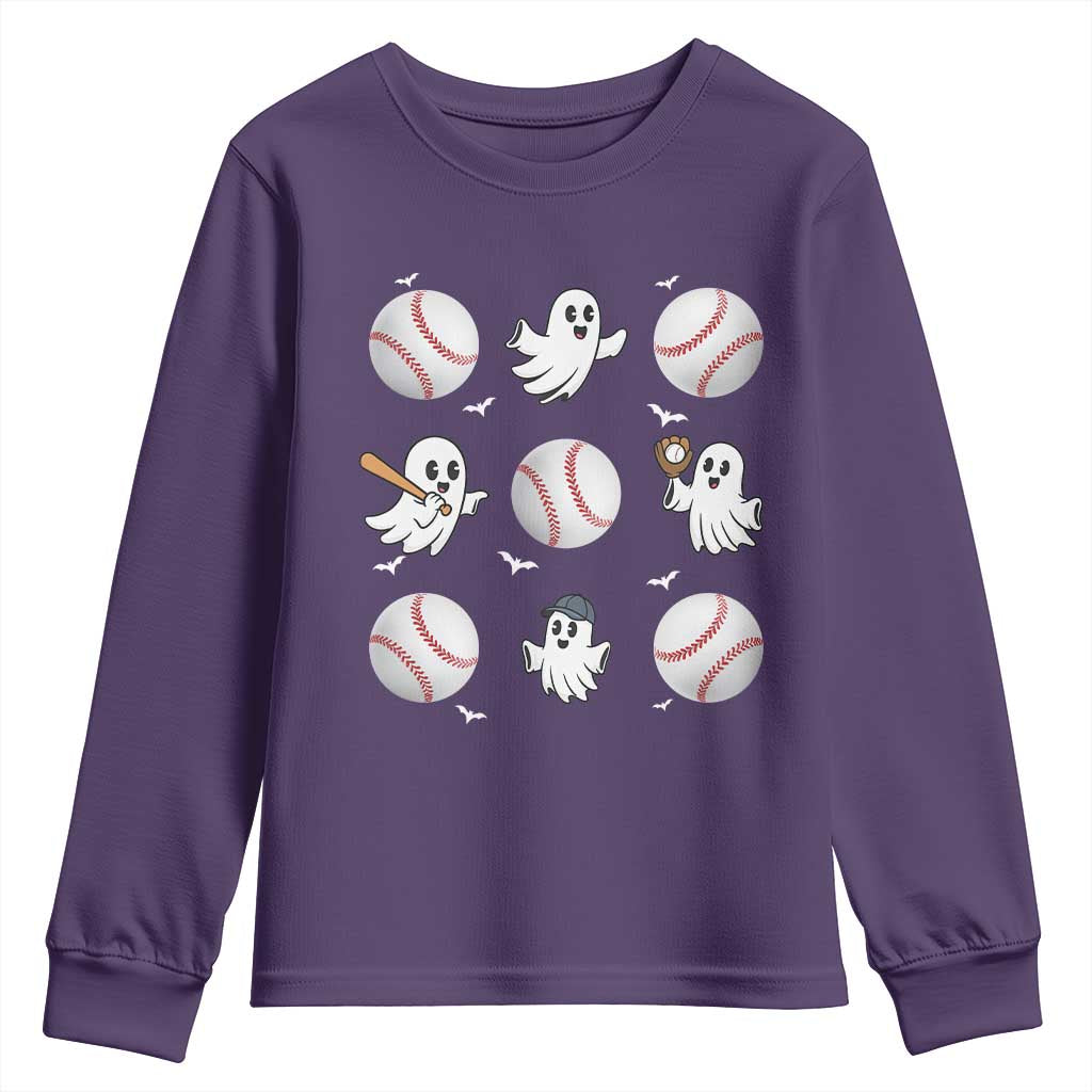 Halloween Baseball Youth Sweatshirt Cute Ghost Playing Ball Gift - Wonder Print Shop