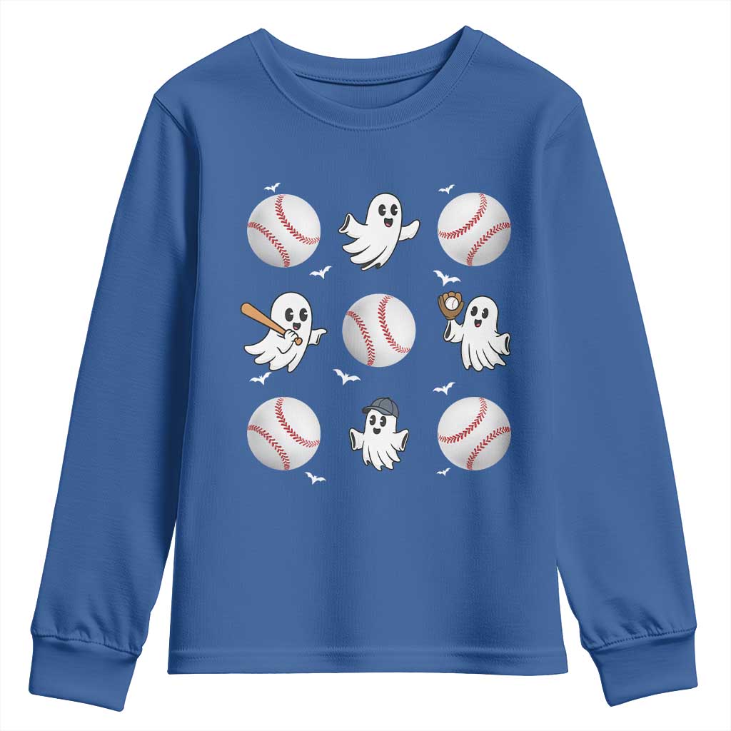 Halloween Baseball Youth Sweatshirt Cute Ghost Playing Ball Gift - Wonder Print Shop