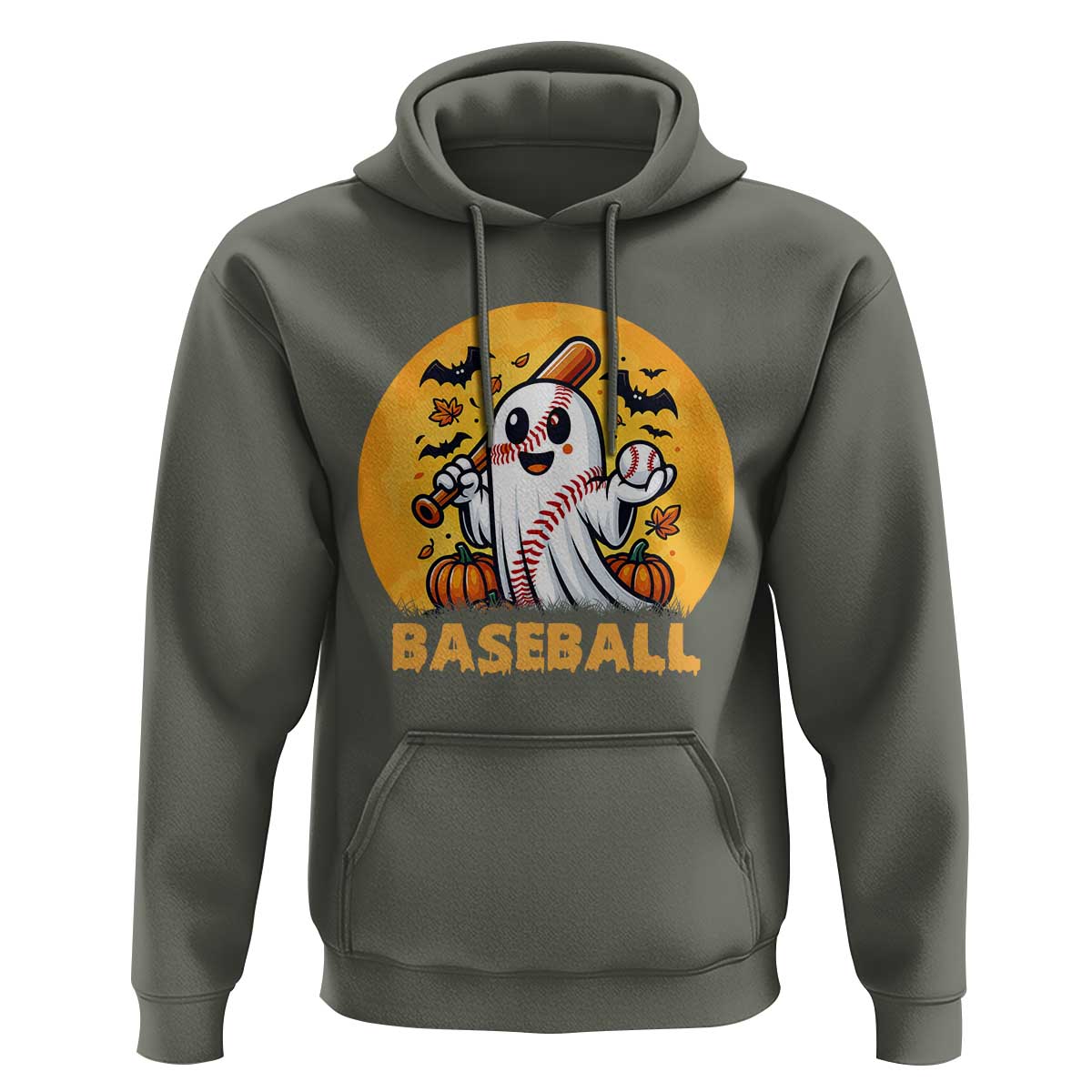Funny Halloween Baseball Hoodie Cute Boo Playing Ball Gift - Wonder Print Shop