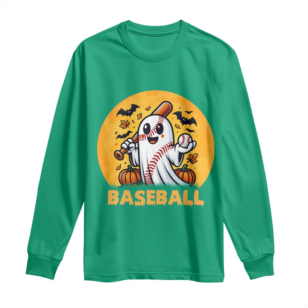 Funny Halloween Baseball Long Sleeve Shirt Cute Boo Playing Ball Gift - Wonder Print Shop
