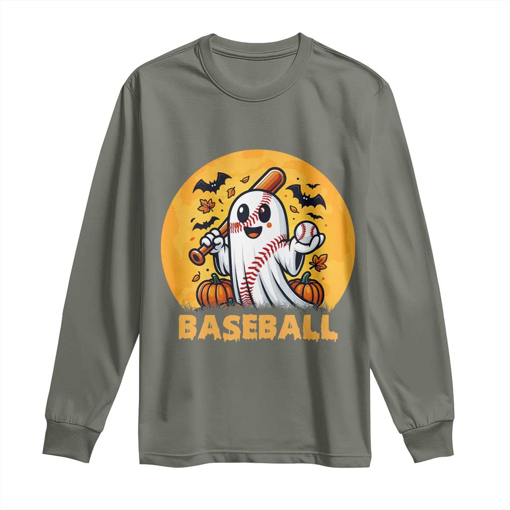 Funny Halloween Baseball Long Sleeve Shirt Cute Boo Playing Ball Gift - Wonder Print Shop