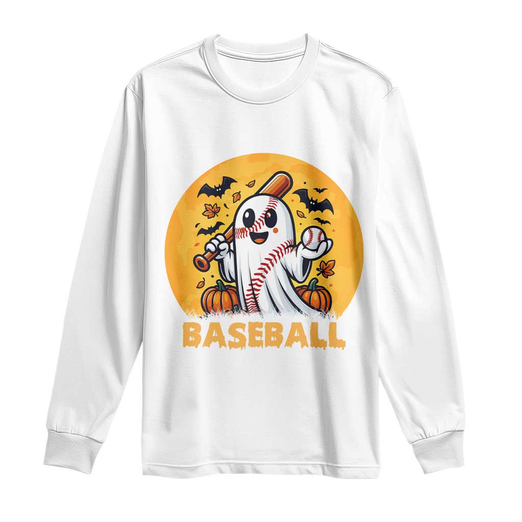 Funny Halloween Baseball Long Sleeve Shirt Cute Boo Playing Ball Gift - Wonder Print Shop