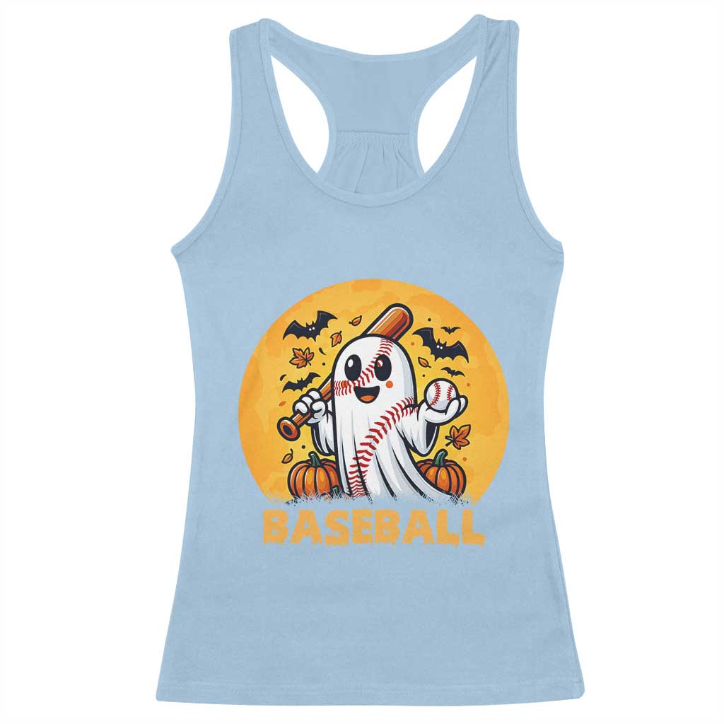 Funny Halloween Baseball Racerback Tank Top Cute Boo Playing Ball Gift - Wonder Print Shop
