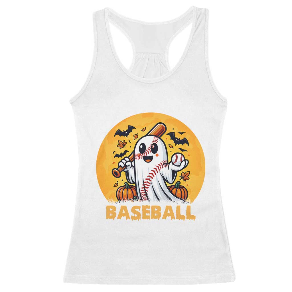 Funny Halloween Baseball Racerback Tank Top Cute Boo Playing Ball Gift - Wonder Print Shop