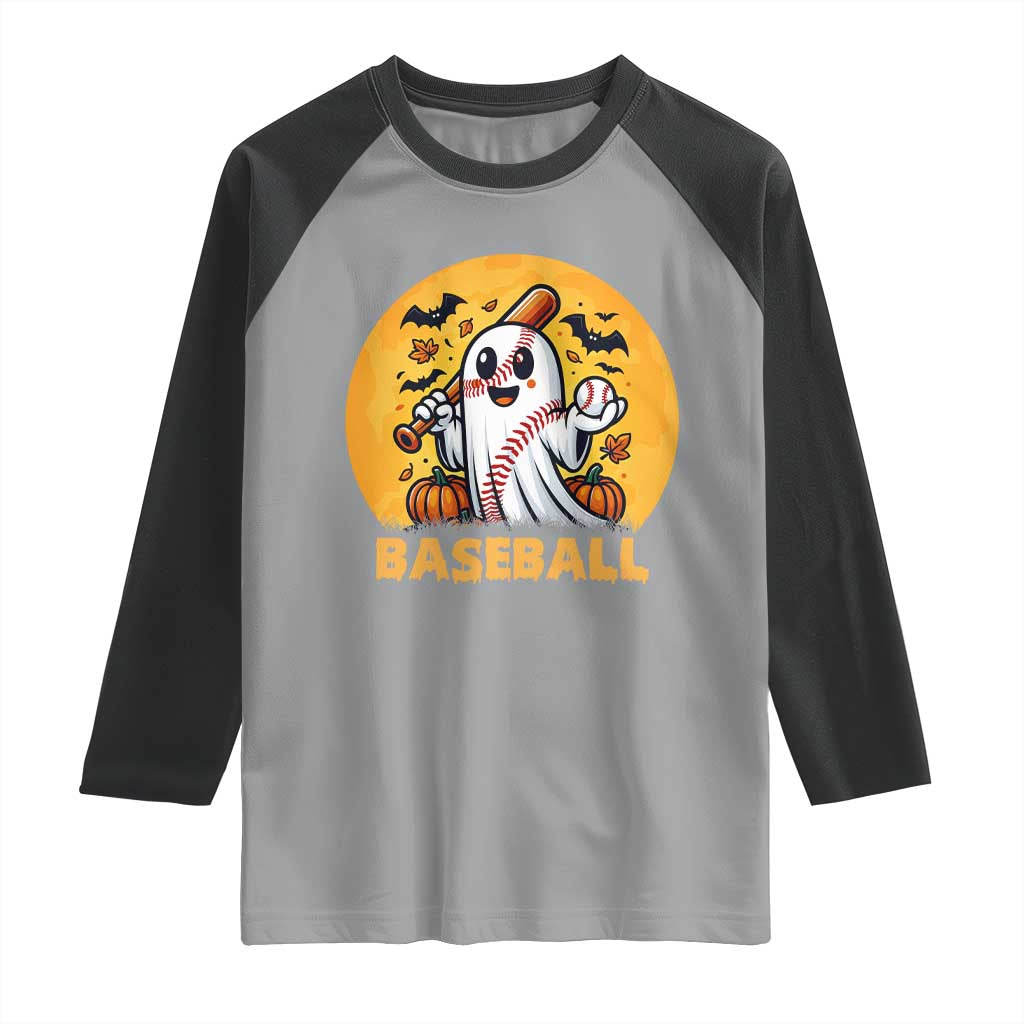 Funny Halloween Baseball Raglan Shirt Cute Boo Playing Ball Gift - Wonder Print Shop