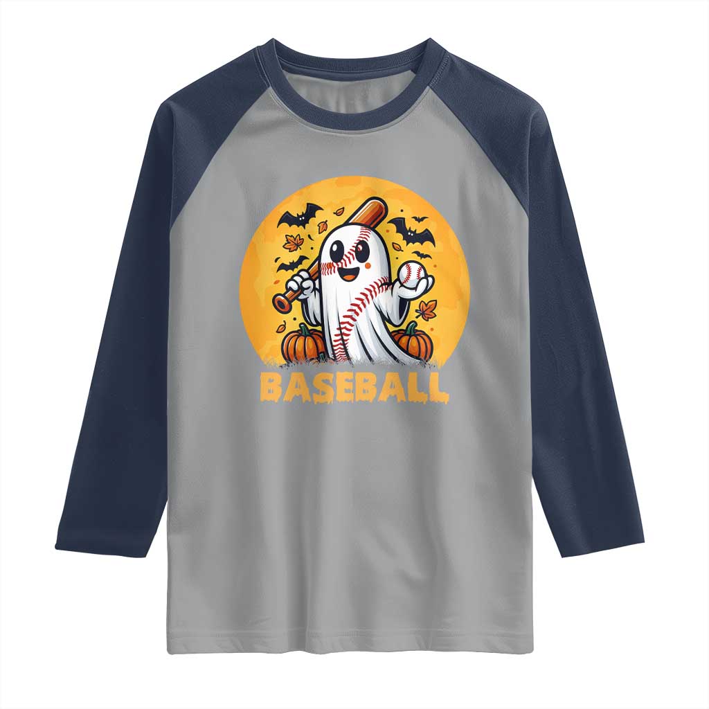 Funny Halloween Baseball Raglan Shirt Cute Boo Playing Ball Gift - Wonder Print Shop