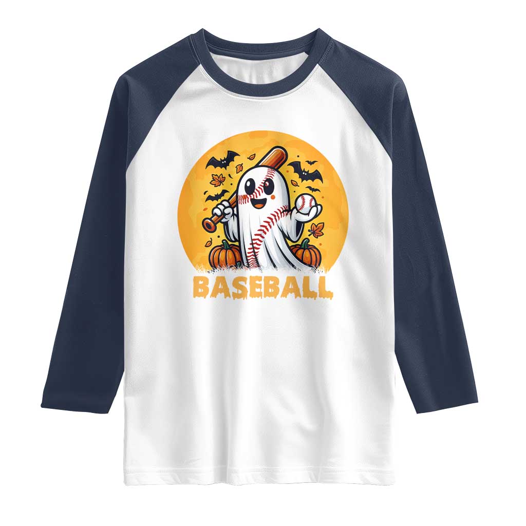 Funny Halloween Baseball Raglan Shirt Cute Boo Playing Ball Gift - Wonder Print Shop