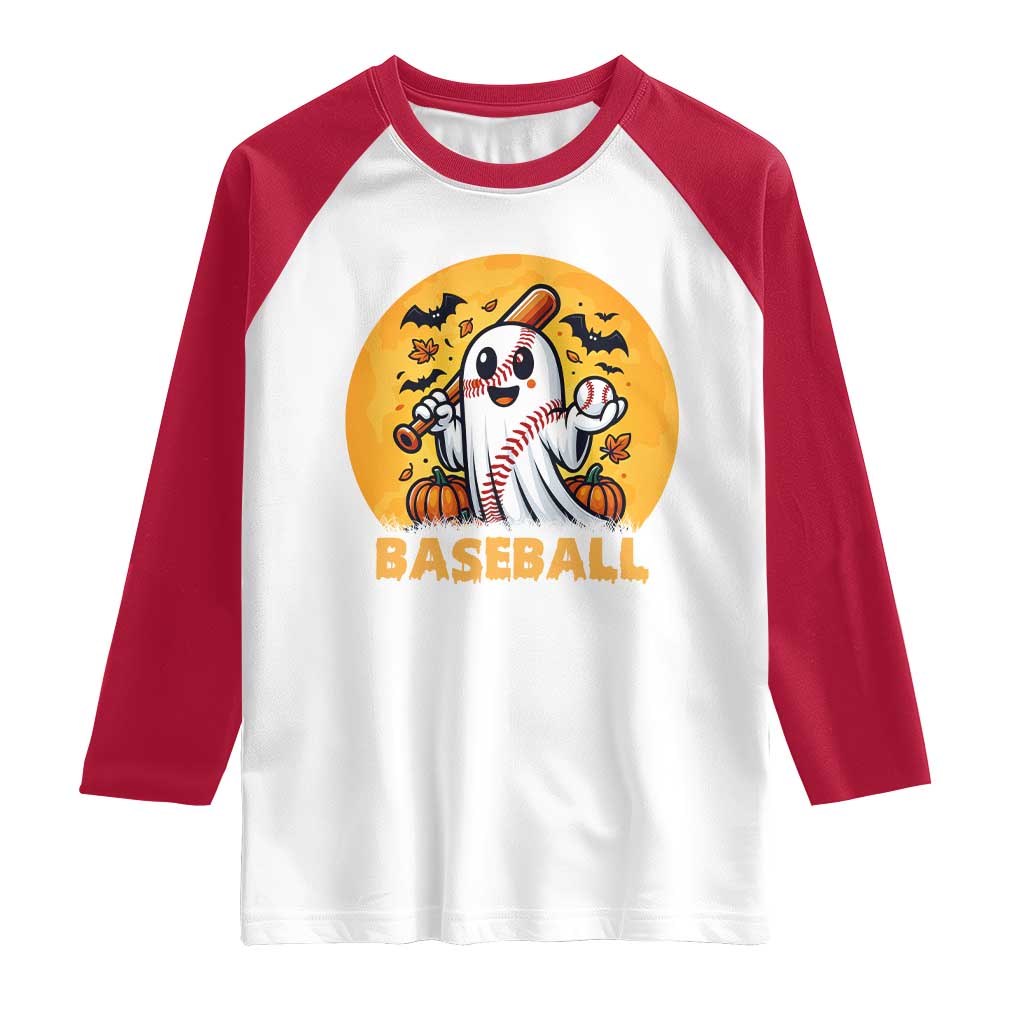 Funny Halloween Baseball Raglan Shirt Cute Boo Playing Ball Gift - Wonder Print Shop