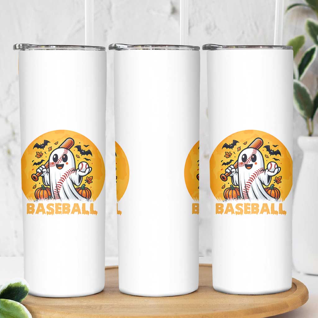 Funny Halloween Baseball Skinny Tumbler Cute Boo Playing Ball Gift