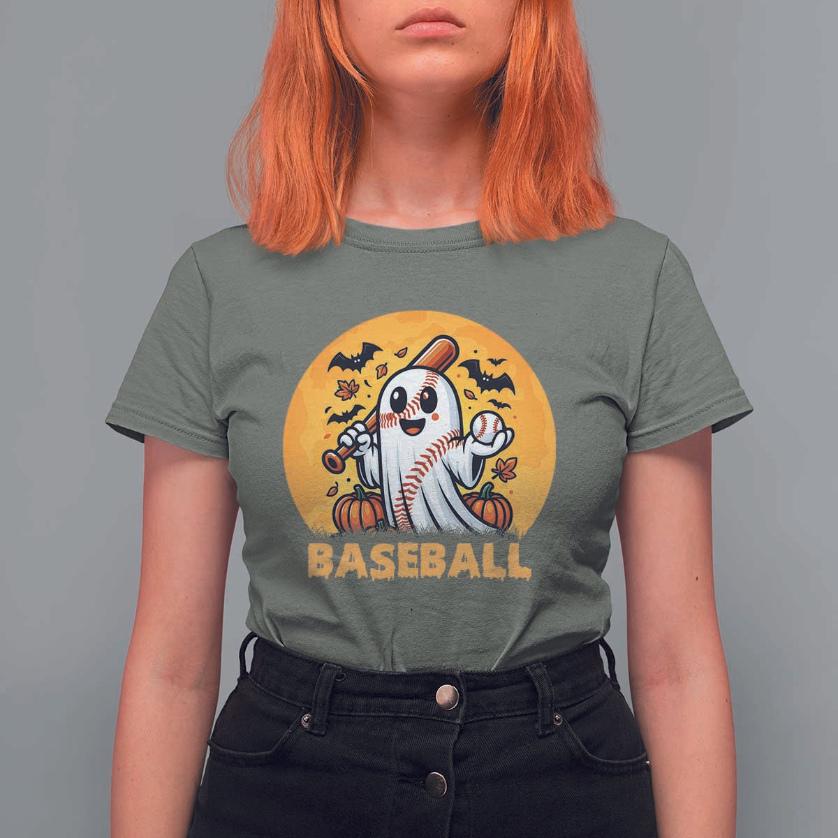 Funny Halloween Baseball T Shirt For Women Cute Boo Playing Ball Gift - Wonder Print Shop