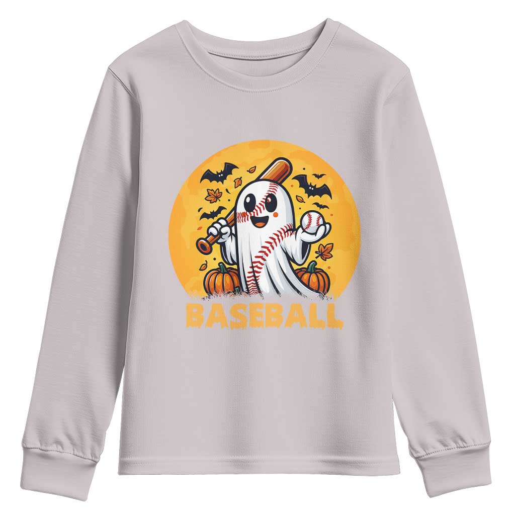 Funny Halloween Baseball Youth Sweatshirt Cute Boo Playing Ball Gift - Wonder Print Shop