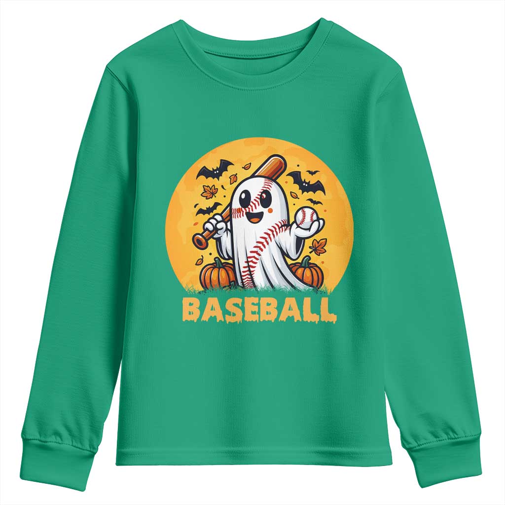 Funny Halloween Baseball Youth Sweatshirt Cute Boo Playing Ball Gift - Wonder Print Shop