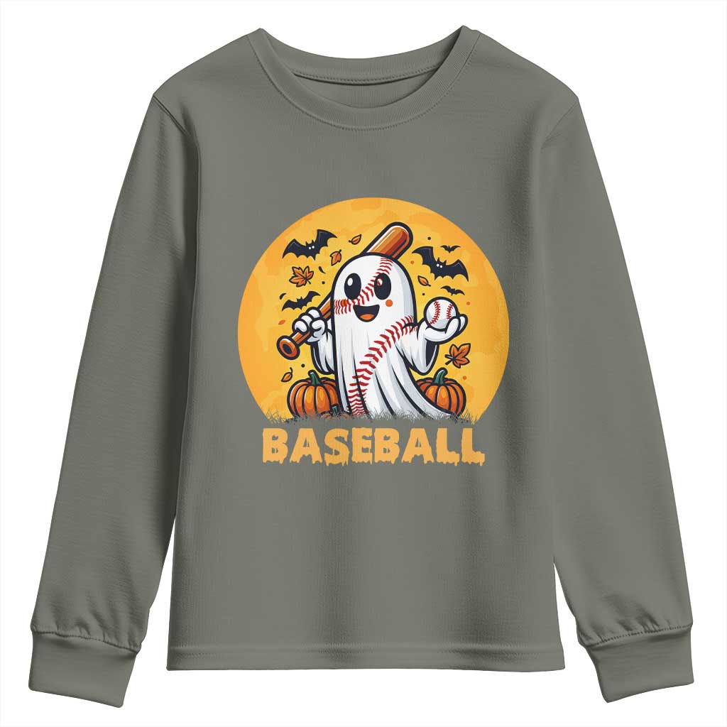 Funny Halloween Baseball Youth Sweatshirt Cute Boo Playing Ball Gift - Wonder Print Shop