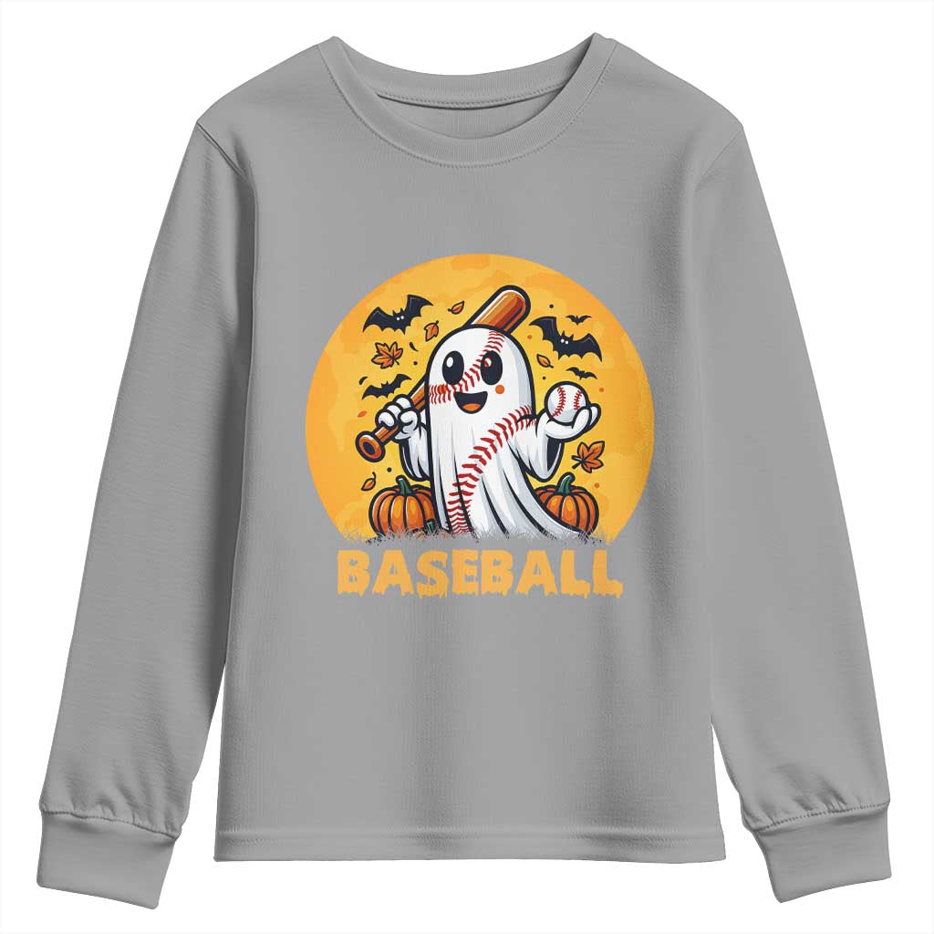Funny Halloween Baseball Youth Sweatshirt Cute Boo Playing Ball Gift - Wonder Print Shop