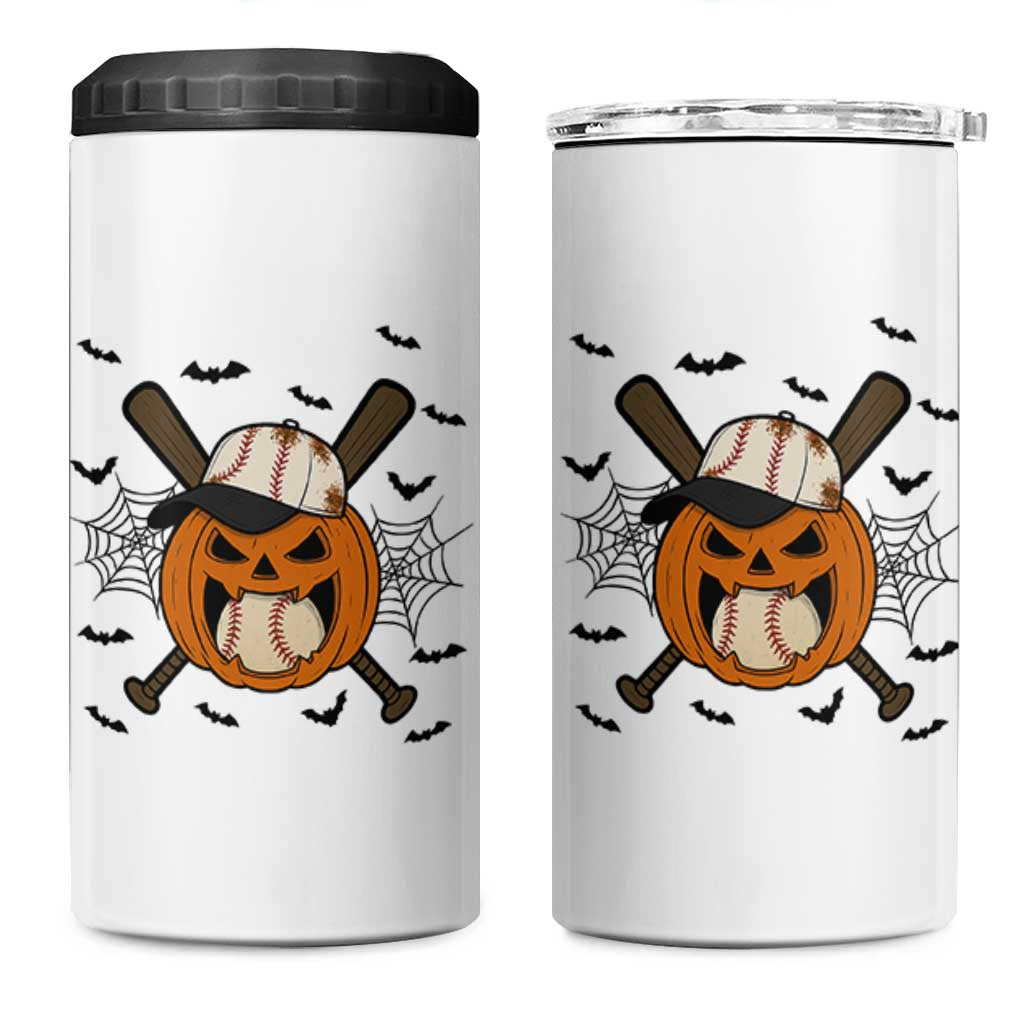 Creepy Jack O Lantern Baseball 4 in 1 Can Cooler Tumbler Halloween Gift