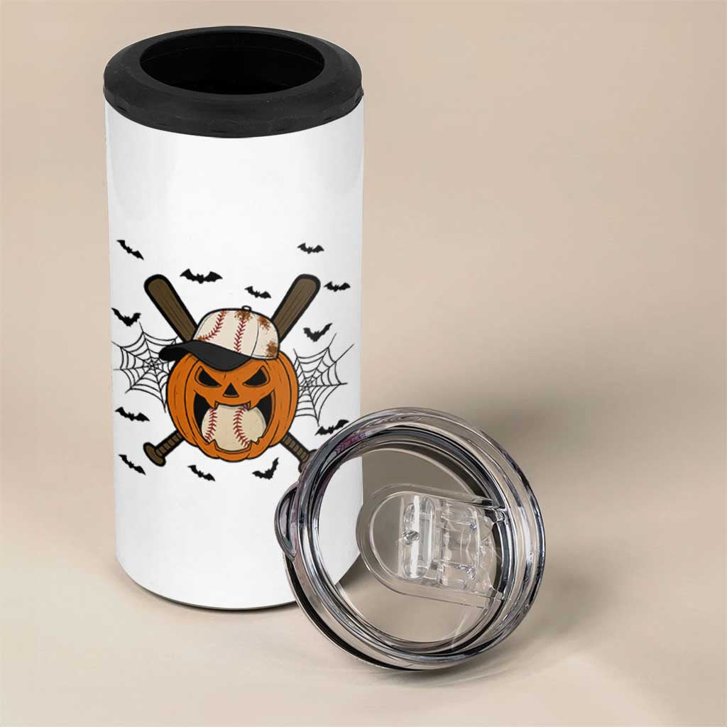 Creepy Jack O Lantern Baseball 4 in 1 Can Cooler Tumbler Halloween Gift