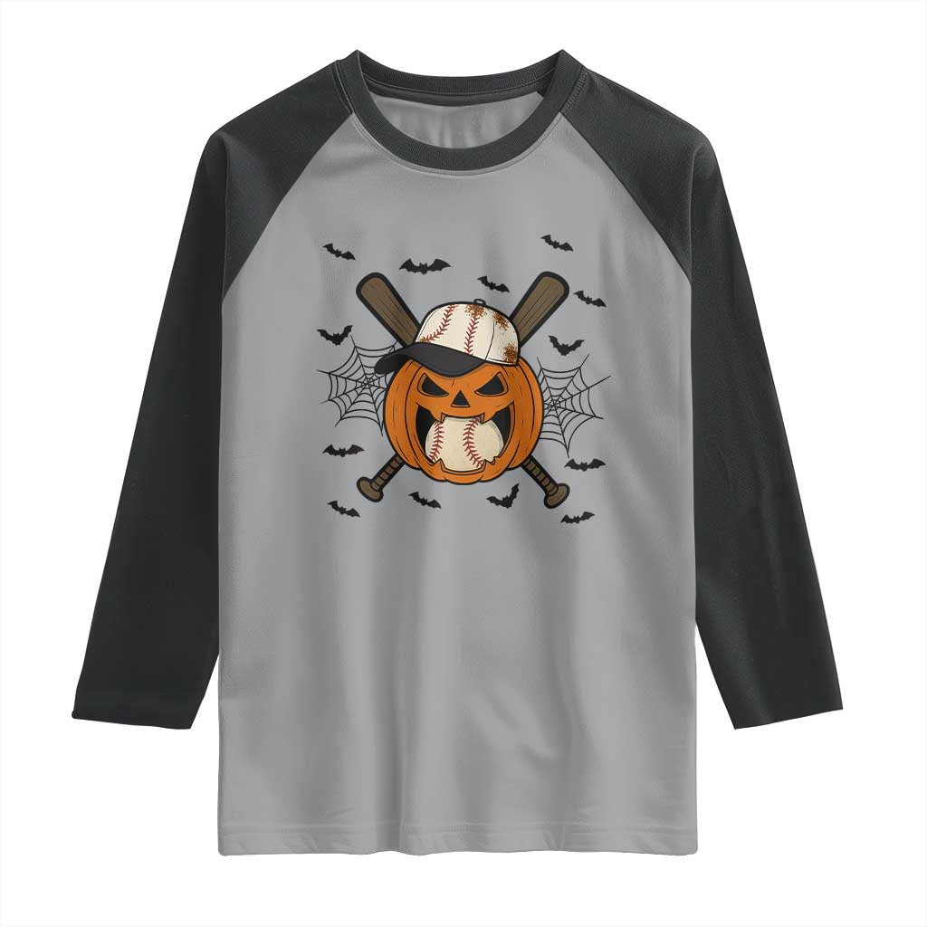 Creepy Jack O Lantern Baseball Raglan Shirt Halloween Gift - Wonder Print Shop