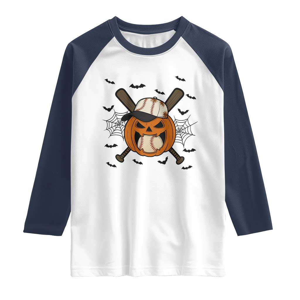 Creepy Jack O Lantern Baseball Raglan Shirt Halloween Gift - Wonder Print Shop