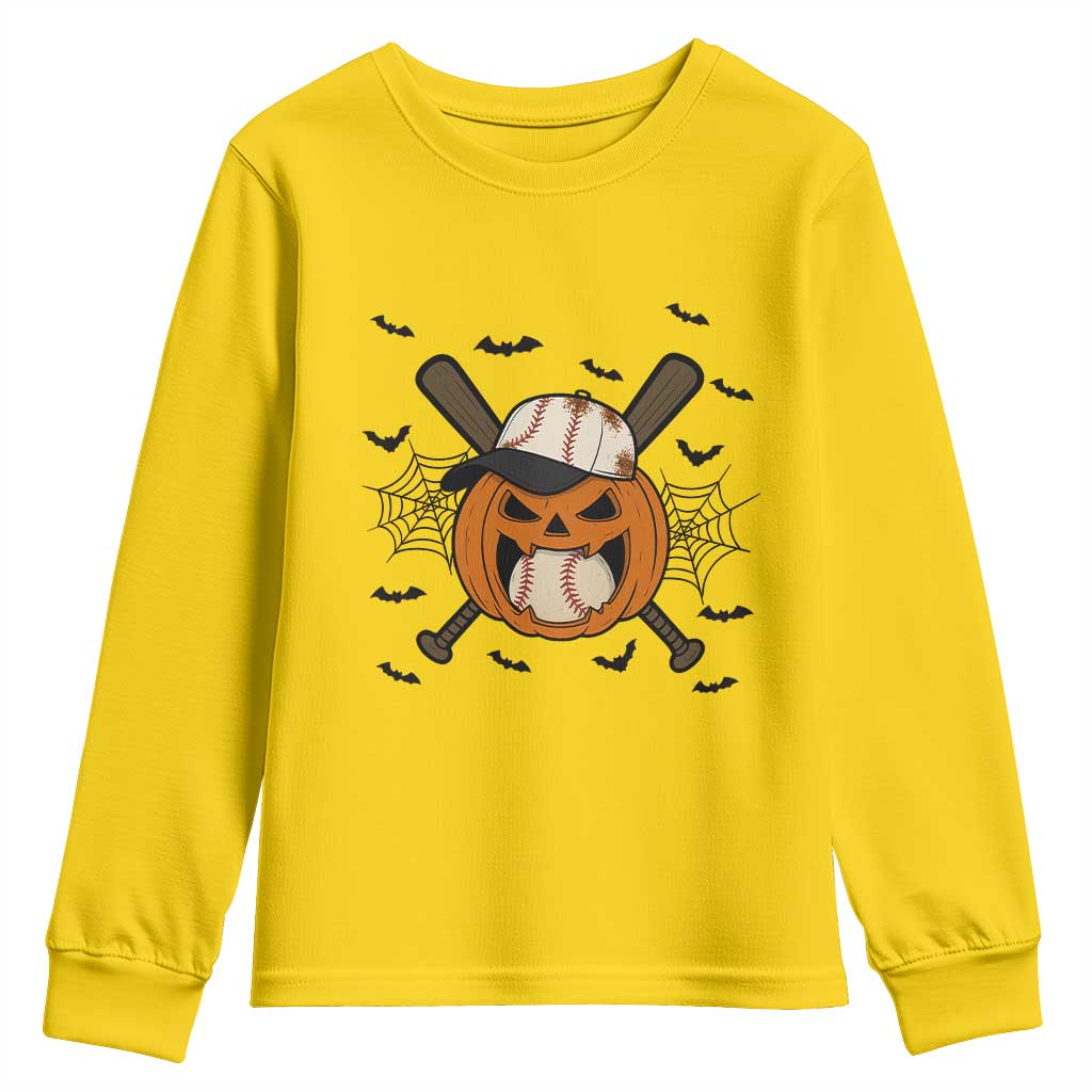 Creepy Jack O Lantern Baseball Youth Sweatshirt Halloween Gift - Wonder Print Shop