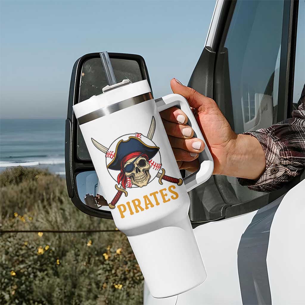 Pirates Baseball Tumbler With Handle Skeleton Sport Lover Gift