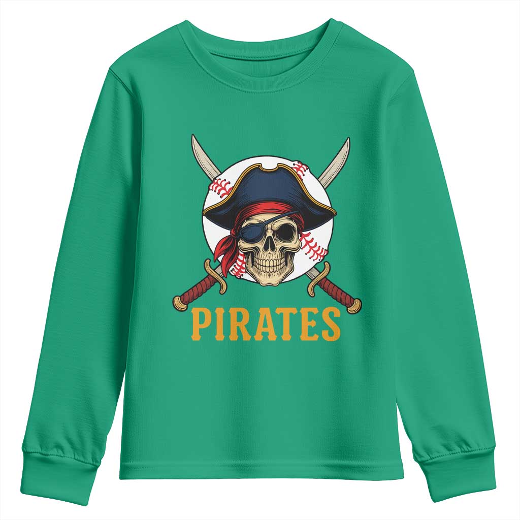 Pirates Baseball Youth Sweatshirt Skeleton Sport Lover Gift - Wonder Print Shop