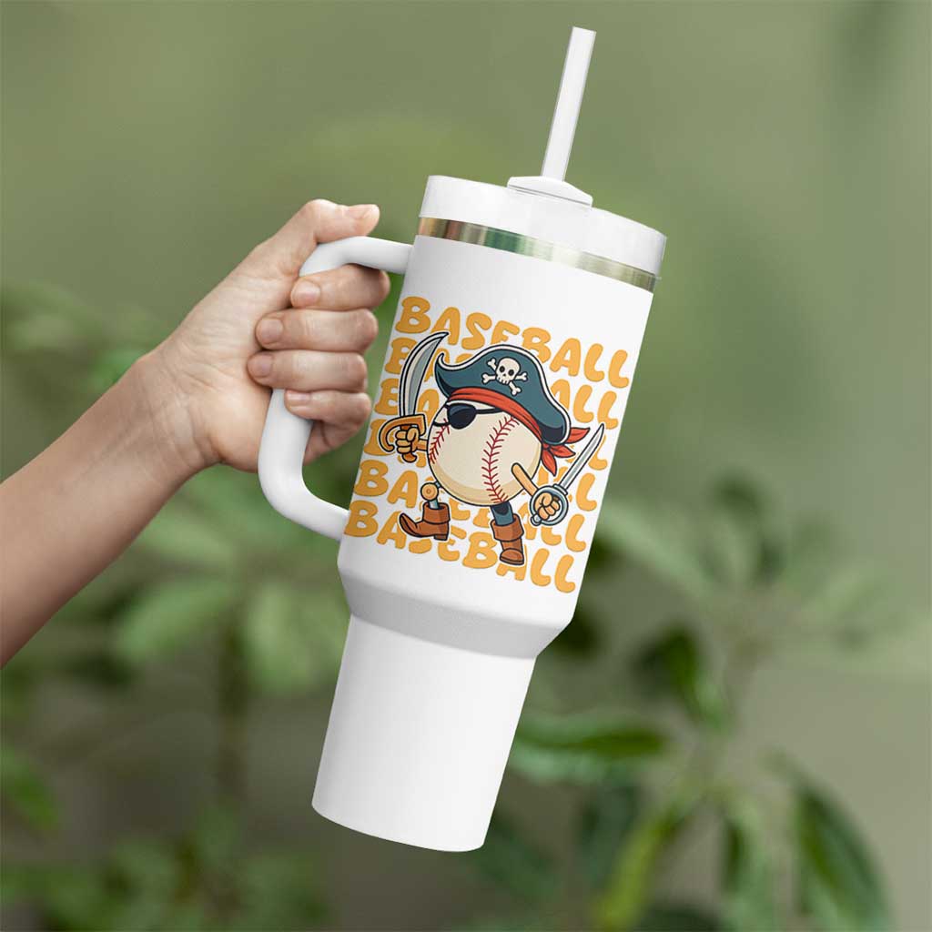 Funny Pirate Baseball Tumbler With Handle Sport Lover Gift