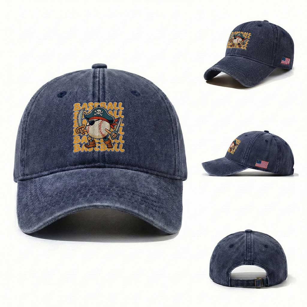 Funny Pirate Baseball Washed Cotton Baseball Cap Sport Lover Gift