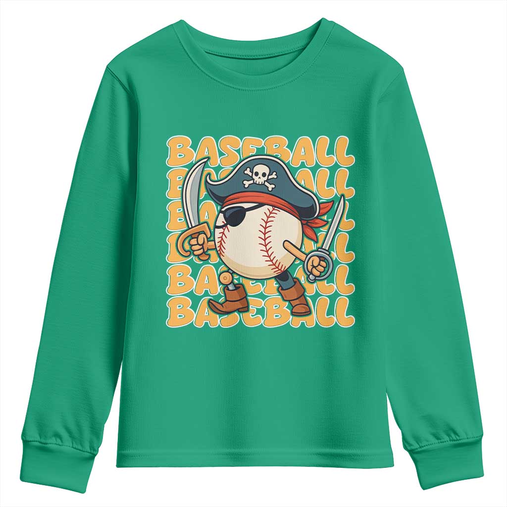 Funny Pirate Baseball Youth Sweatshirt Sport Lover Gift - Wonder Print Shop