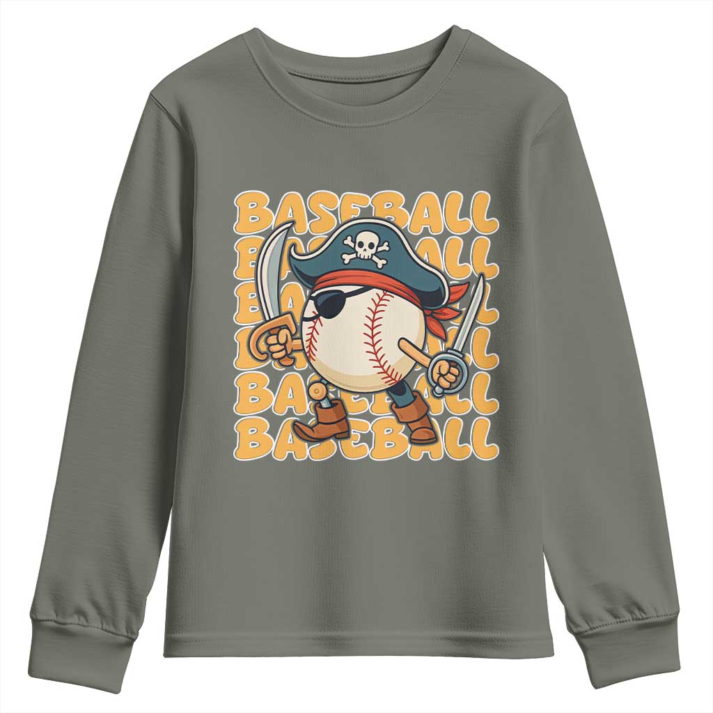 Funny Pirate Baseball Youth Sweatshirt Sport Lover Gift - Wonder Print Shop