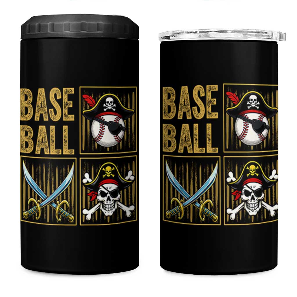 Funny Pirate Skeleton Baseball 4 in 1 Can Cooler Tumbler Sports Lover Gifts