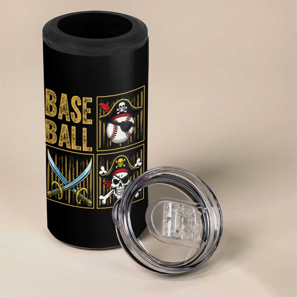 Funny Pirate Skeleton Baseball 4 in 1 Can Cooler Tumbler Sports Lover Gifts