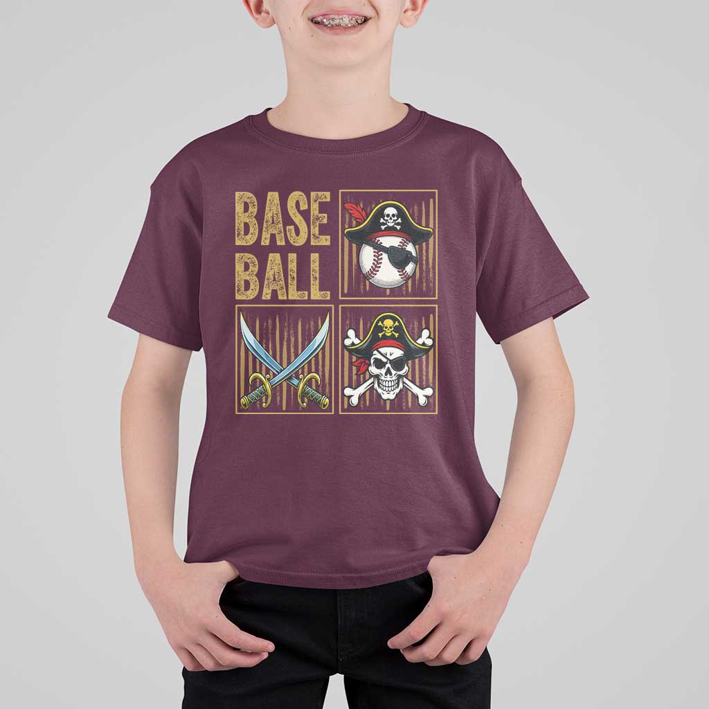Funny Pirate Skeleton Baseball T Shirt For Kid Sports Lover Gifts - Wonder Print Shop