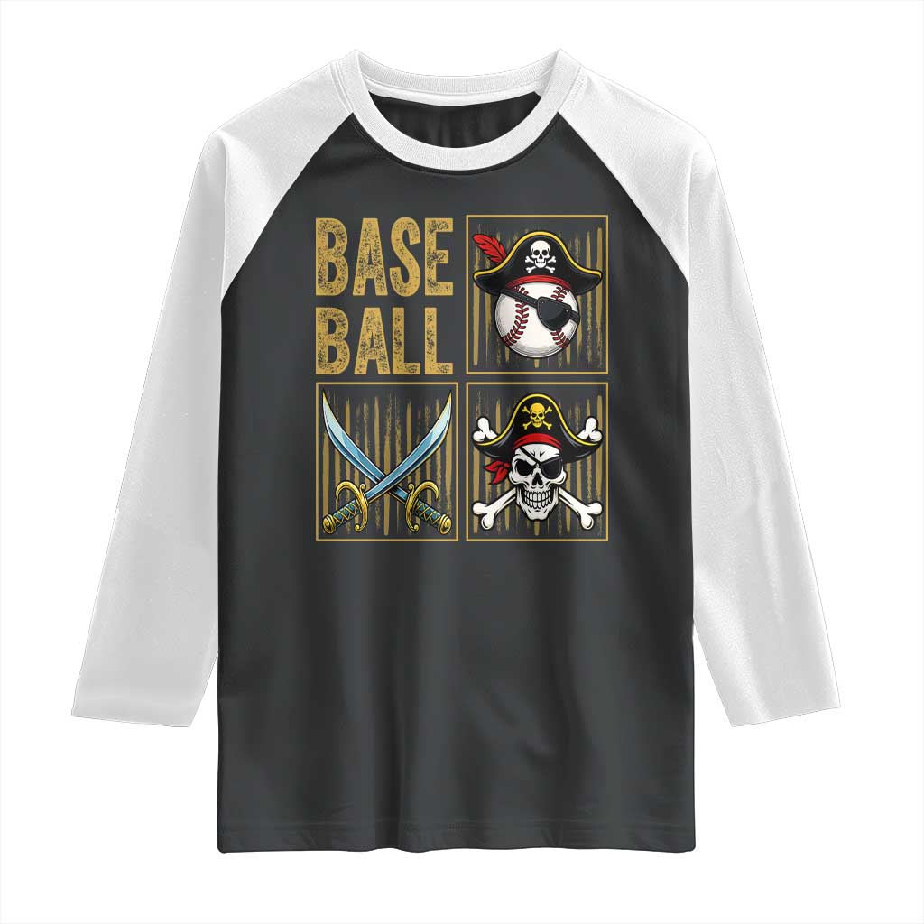 Funny Pirate Skeleton Baseball Raglan Shirt Sports Lover Gifts - Wonder Print Shop