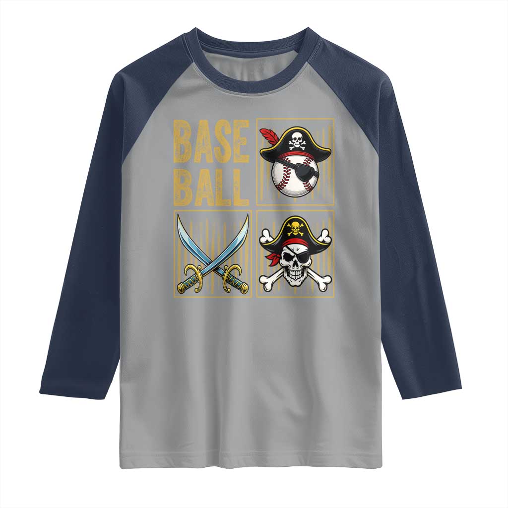Funny Pirate Skeleton Baseball Raglan Shirt Sports Lover Gifts - Wonder Print Shop