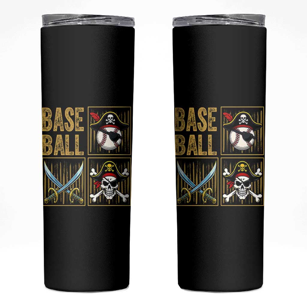 Funny Pirate Skeleton Baseball Skinny Tumbler Sports Lover Gifts