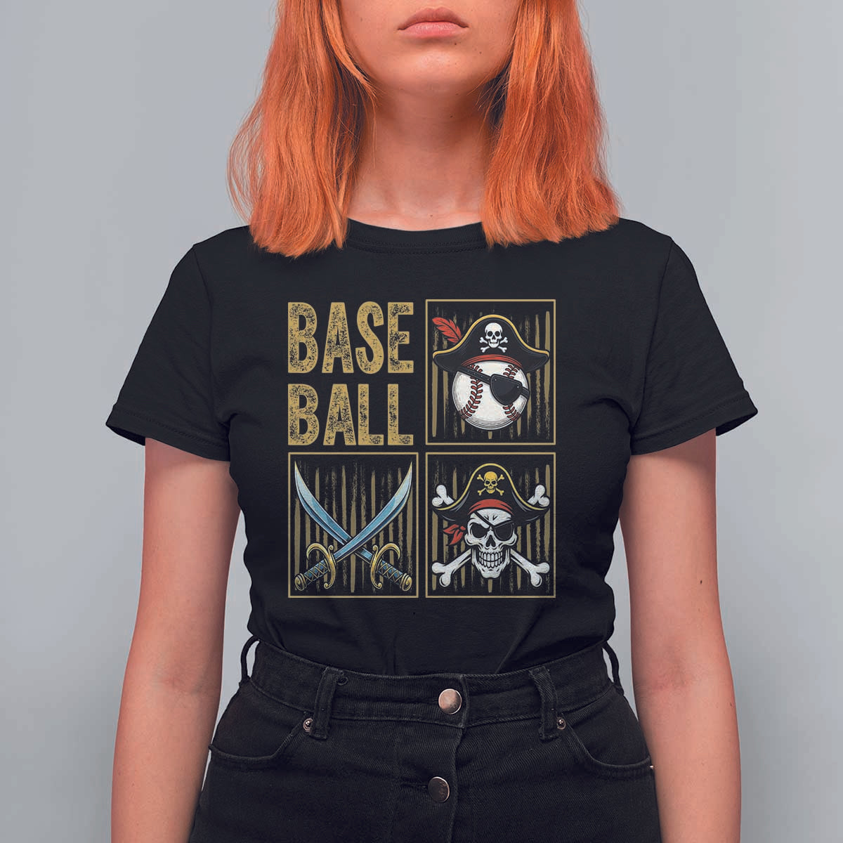 Funny Pirate Skeleton Baseball T Shirt For Women Sports Lover Gifts - Wonder Print Shop
