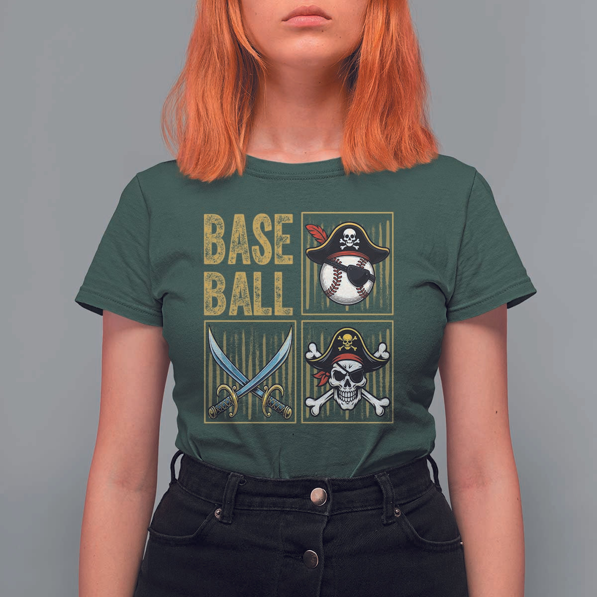 Funny Pirate Skeleton Baseball T Shirt For Women Sports Lover Gifts - Wonder Print Shop