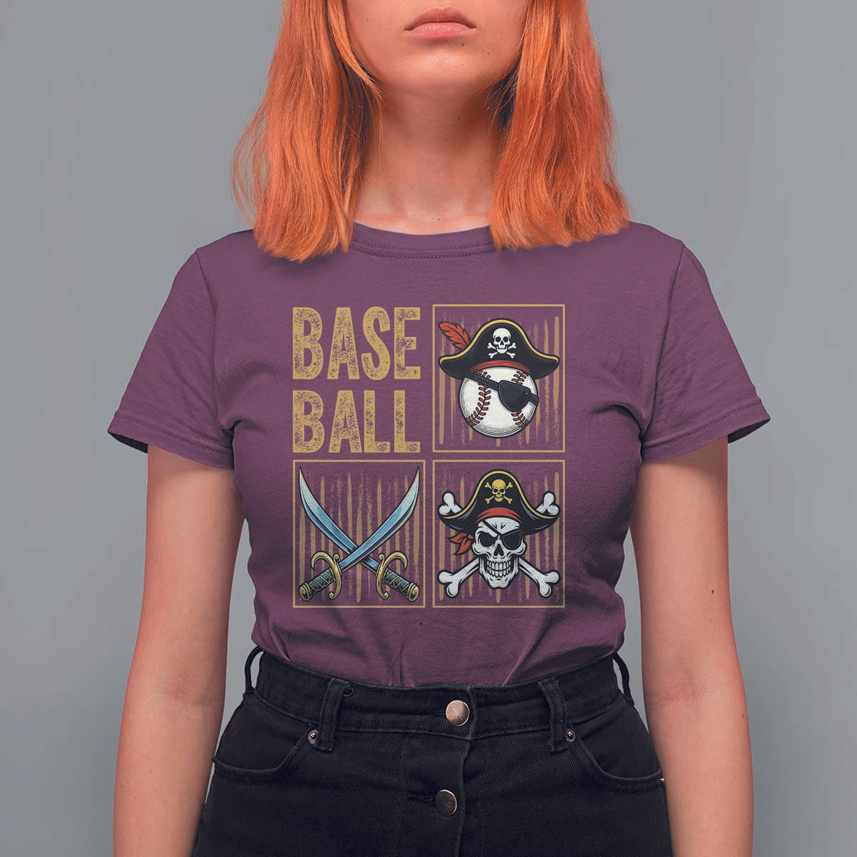 Funny Pirate Skeleton Baseball T Shirt For Women Sports Lover Gifts - Wonder Print Shop
