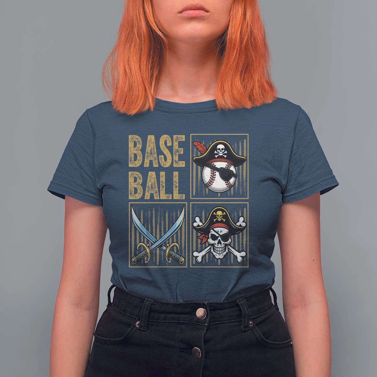 Funny Pirate Skeleton Baseball T Shirt For Women Sports Lover Gifts - Wonder Print Shop