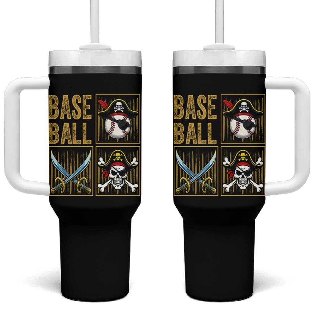 Funny Pirate Skeleton Baseball Tumbler With Handle Sports Lover Gifts