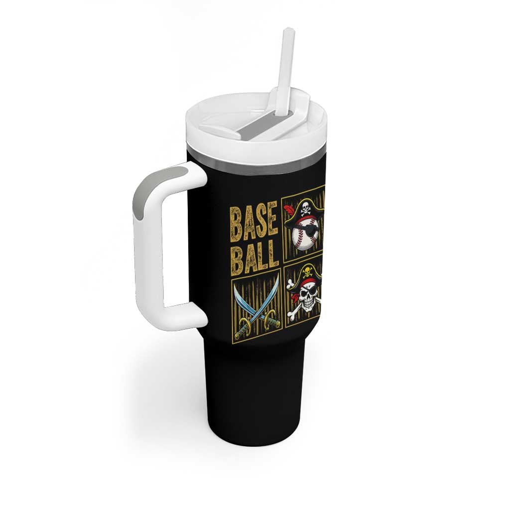 Funny Pirate Skeleton Baseball Tumbler With Handle Sports Lover Gifts