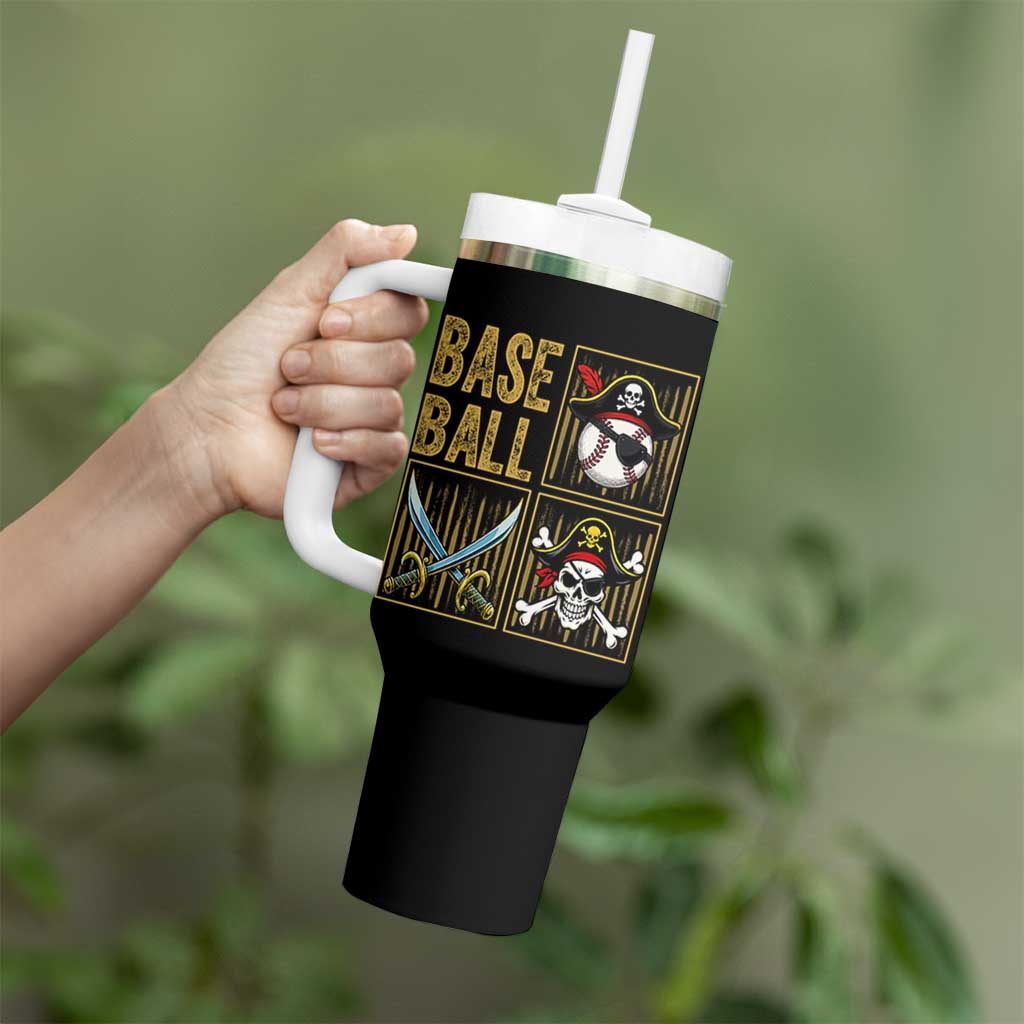 Funny Pirate Skeleton Baseball Tumbler With Handle Sports Lover Gifts