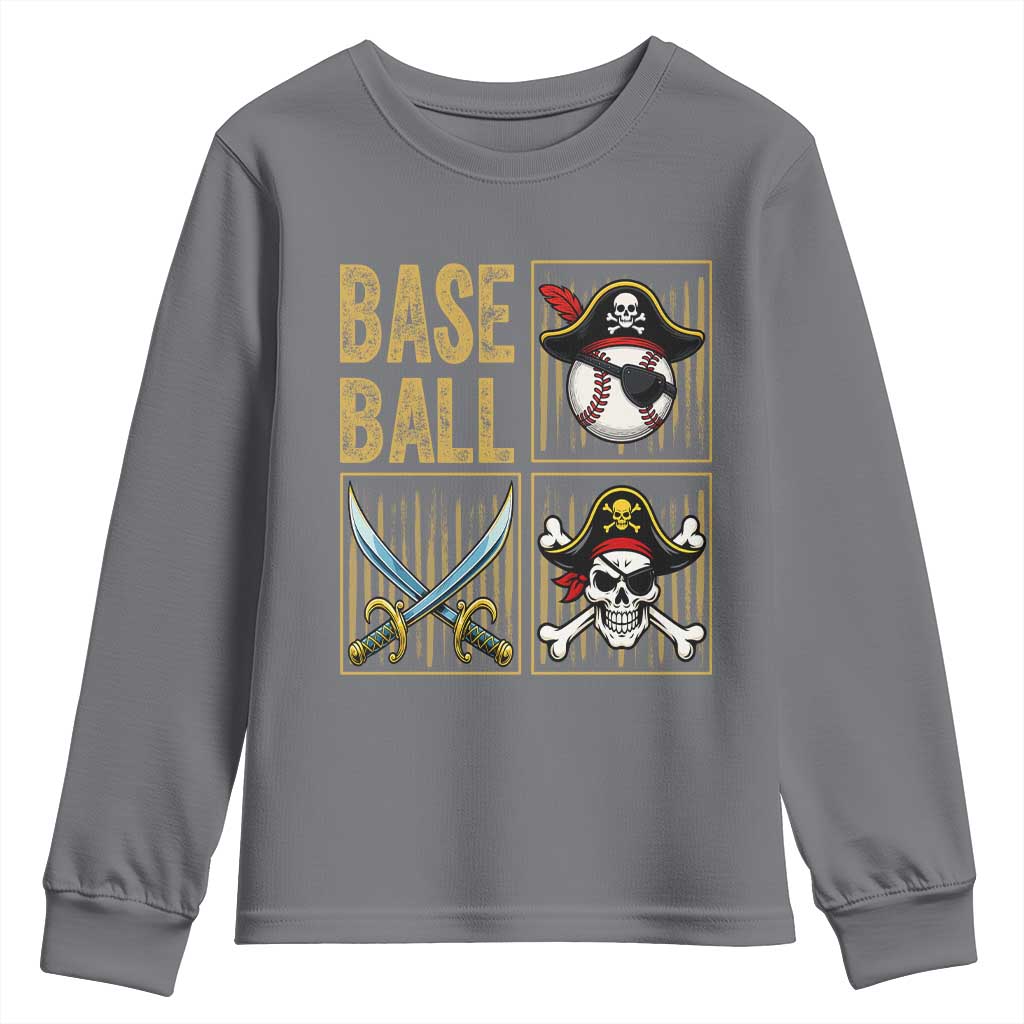 Funny Pirate Skeleton Baseball Youth Sweatshirt Sports Lover Gifts - Wonder Print Shop