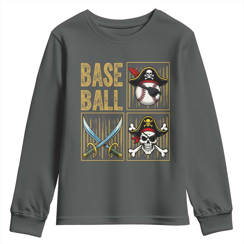 Funny Pirate Skeleton Baseball Youth Sweatshirt Sports Lover Gifts - Wonder Print Shop